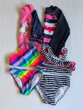 Girls 4T Swimwear Rash Guard Bikini Bundle 6pc Lot George Joe Fresh UV Skinz